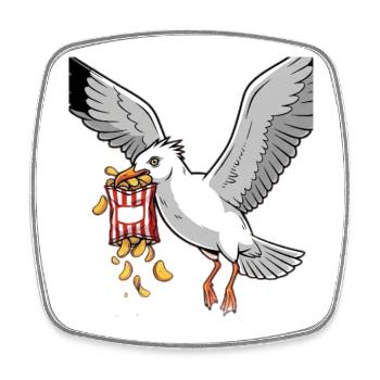 Möwe mit Chips Snack Design - Viereckiger Kühlschrankmagnet - Weiß - Vorne