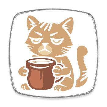 Müde Kaffeekatze – Lustiges Katzenmotiv - Viereckiger Kühlschrankmagnet - Weiß - Vorne