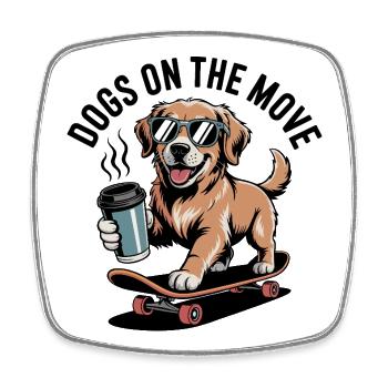 Chiens en mouvement Skateboard Dog - Magnet carré - blanc - Devant