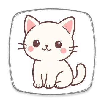 Kawaii style cat illustration - Square fridge magnet - white - Front
