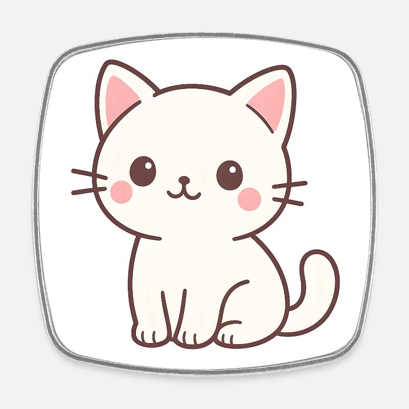 Kawaii style cat illustration - Square fridge magnet - white