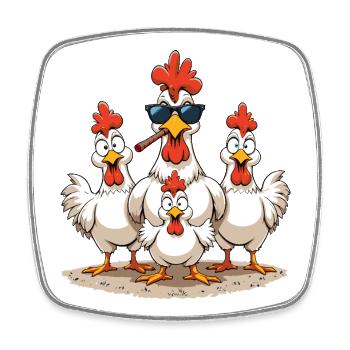 Famille de Coqs Attitude Fun - Magnet carré - blanc - Devant