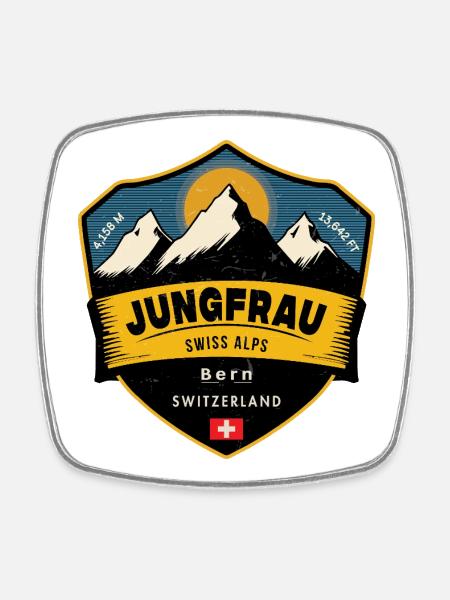 Jungfrau, Swiss Alps,  Switzerland  - Square fridge magnet - white