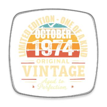 Retro October 1974 - birthday october 1974 - Square fridge magnet - white - Front