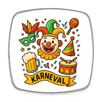Clown de carnaval coloré avec tambour - Magnet carré - blanc - Devant