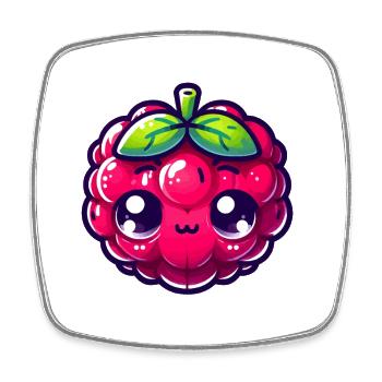 Himbeer-Kawaii-Illustration - Viereckiger Kühlschrankmagnet - Weiß - Vorne