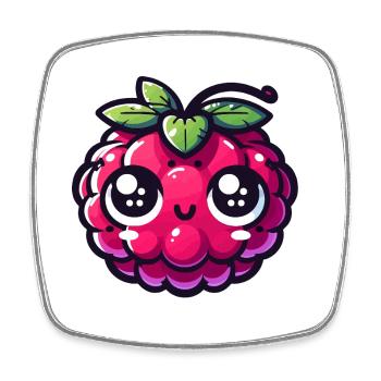 Himbeer-Kawaii-Augen erstaunt - Viereckiger Kühlschrankmagnet - Weiß - Vorne