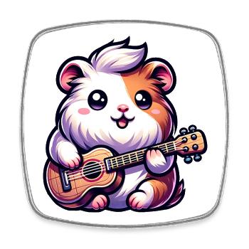 Niedliches Meerschweinchen Mit Ukulele Musik - Viereckiger Kühlschrankmagnet - Weiß - Vorne