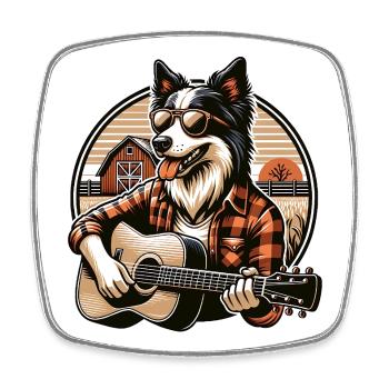 Country Hund Mit Gitarre Border Collie Farm - Viereckiger Kühlschrankmagnet - Weiß - Vorne