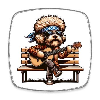 Gitarrenspielender Hund Hippie Rocker Style - Viereckiger Kühlschrankmagnet - Weiß - Vorne