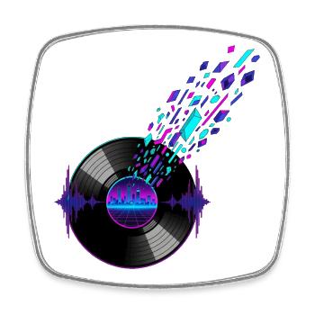 Retro-Vinyl und digitales Skyline-Design - Viereckiger Kühlschrankmagnet - Weiß - Vorne