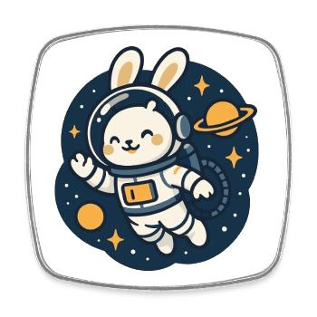Lapin de l'espace avec motif de planète - Magnet carré - blanc - Devant