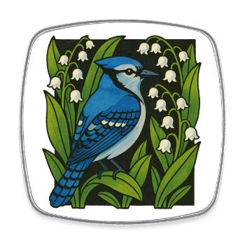Blauhäher inmitten von Lilien Druck - Viereckiger Kühlschrankmagnet - Weiß - Vorne