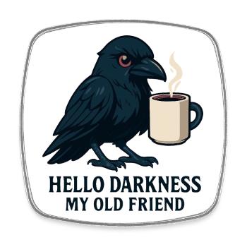 Schwarzer Humor Rabe mit Kaffeebecher - Viereckiger Kühlschrankmagnet - Weiß - Vorne