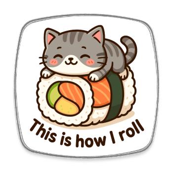Cute Kitten Sushi Print - Square fridge magnet - white - Front