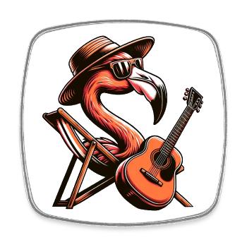 Flamingo Mit Gitarre Sommer Strand Vibes Musiker - Viereckiger Kühlschrankmagnet - Weiß - Vorne