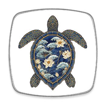 Turtle Porcelain Pattern - Lotus & Waves - Square fridge magnet - white - Front