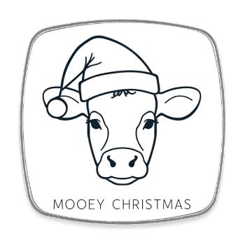 Mooey Christmas – Kuhkopf mit Weihnachtsmütze - Viereckiger Kühlschrankmagnet - Weiß - Vorne
