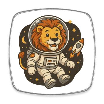 Lion in astronaut costume with rocket - Square fridge magnet - white - Front