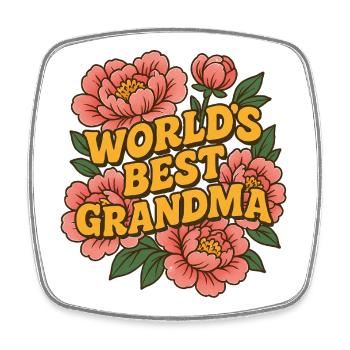 Florale Illustration „Weltbeste Oma“ - Viereckiger Kühlschrankmagnet - Weiß - Vorne