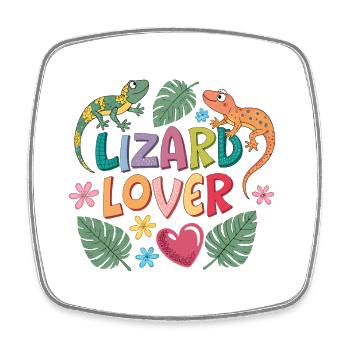 Lizard Lover Design with Animals and Flowers - Square fridge magnet - white - Front
