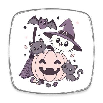 Halloween Kawaii Design Cats Bat Pumpkin - Square fridge magnet - white - Front