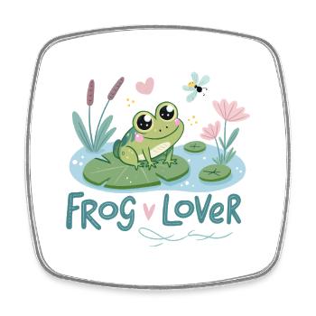 Grenouille mignonne avec motif lotus et fleur - Magnet carré - blanc - Devant