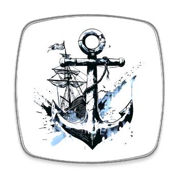 anchor ship sailing ship art sailor seaman - Square fridge magnet - white - Front