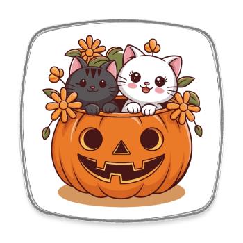Cats in pumpkin head Halloween design - Square fridge magnet - white - Front