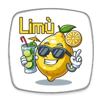 Lemon Character mit Sonnenbrille und Cocktail - Viereckiger Kühlschrankmagnet - Weiß - Vorne