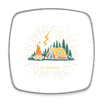 Camp Adventure: Tent and Fire - Square fridge magnet - white - Front