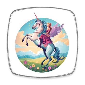 Magical Unicorn Rider Illustration - Square fridge magnet - white - Front
