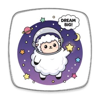 Cute Sheep Astronaut with Dream Cult - Square fridge magnet - white - Front