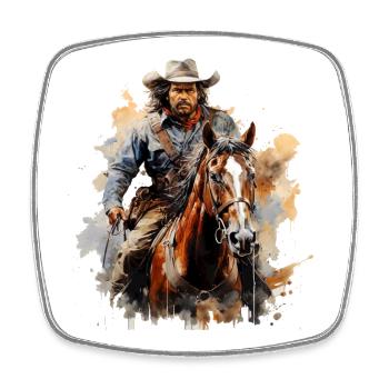 Cow-boy sur cheval sauvage dans le style aquarelle - Magnet carré - blanc - Devant