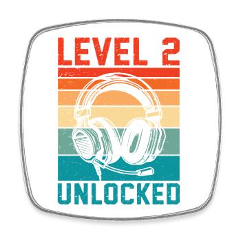 Baby 2. Geburtstag – 2 Jahre alt, Level 2 freigeschaltet - Viereckiger Kühlschrankmagnet - Weiß - Vorne