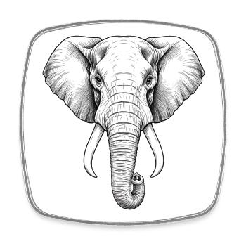 Illustration détaillée d’un éléphant en noir et blanc - Magnet carré - blanc - Devant