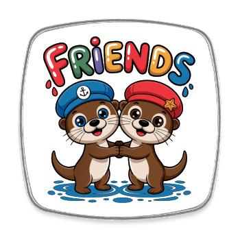 Niedliche Otter Freundschaft Illustration - Viereckiger Kühlschrankmagnet - Weiß - Vorne