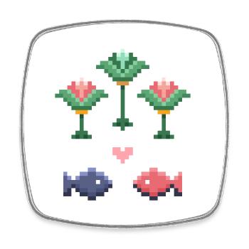 Pixel Art Fisch und Blume Motiv - Viereckiger Kühlschrankmagnet - Weiß - Vorne
