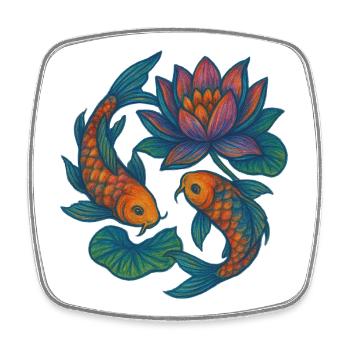 Lebendige Koi- und Lotus-Wasserszene - Viereckiger Kühlschrankmagnet - Weiß - Vorne
