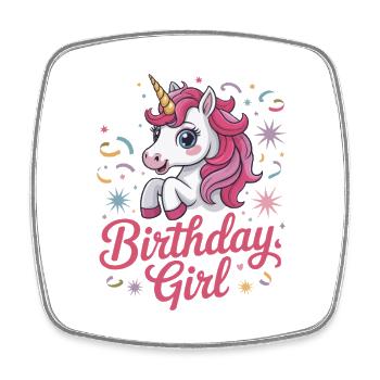 Birthday Girl – Cute Unicorn Birthday Design - Square fridge magnet - white - Front