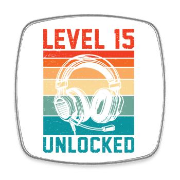 15 Jahre Geburtstag Teen Gamer Level 15 freigeschaltet - Viereckiger Kühlschrankmagnet - Weiß - Vorne