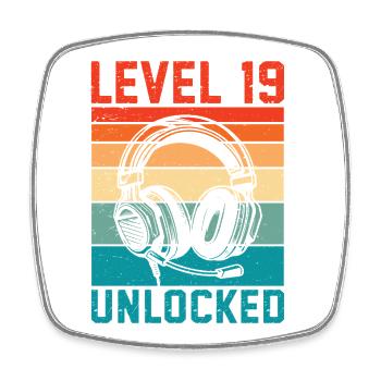 Level 19 Unlocked – 19th Anniversary Gamer Gift - Square fridge magnet - white - Front
