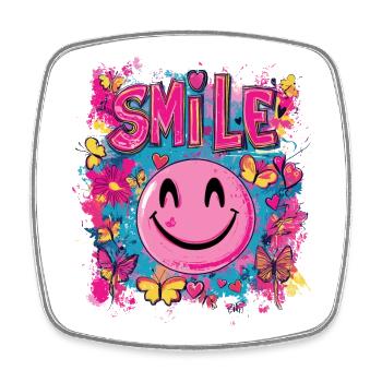 Sourire toute la journée - coeur papillon - Magnet carré - blanc - Devant