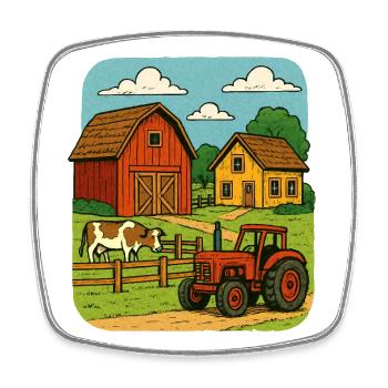 Rural farm with red tractor - Square fridge magnet - white - Front