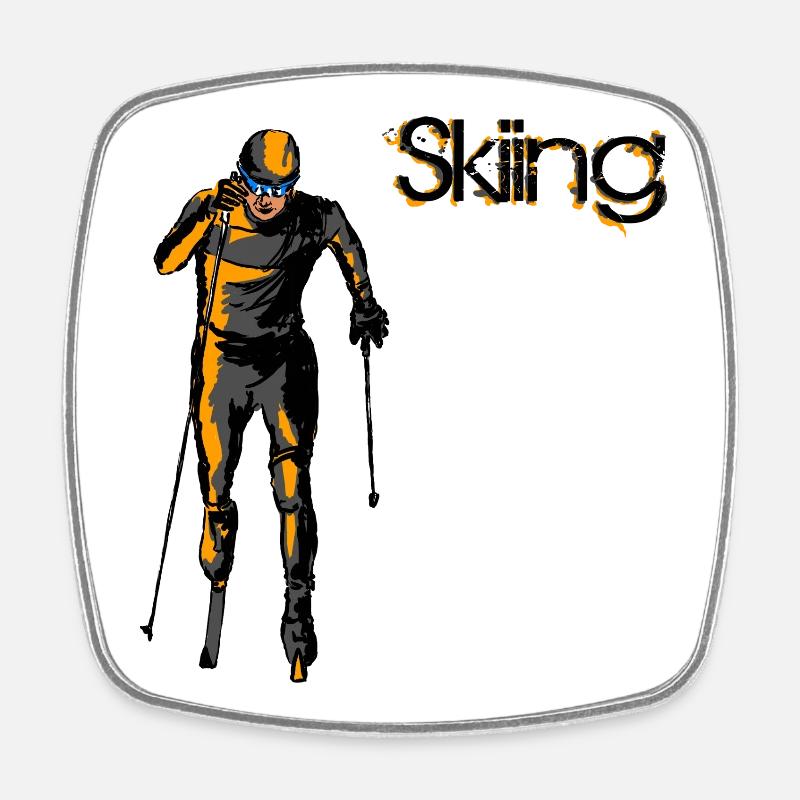 Ski de fond - Magnet carré - blanc