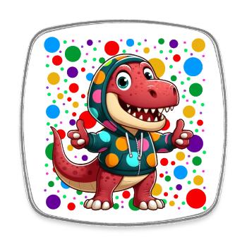 Cool Dino Cartoon – Colourful Polka Dot Hoodie Des - Square fridge magnet - white - Front