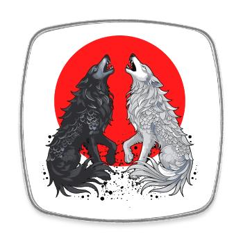 Loup Dragon Noir et Gris - Magnet carré - blanc - Devant