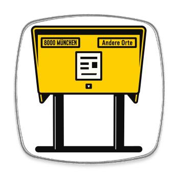 München Gelber Briefkasten - Viereckiger Kühlschrankmagnet - Weiß - Vorne