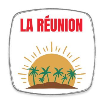 Reunion Island Sun and Palm Trees T-shirt - Square fridge magnet - white - Front