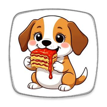 Süßer Beagle Lasagne Italienisches Essen Cartoon - Viereckiger Kühlschrankmagnet - Weiß - Vorne